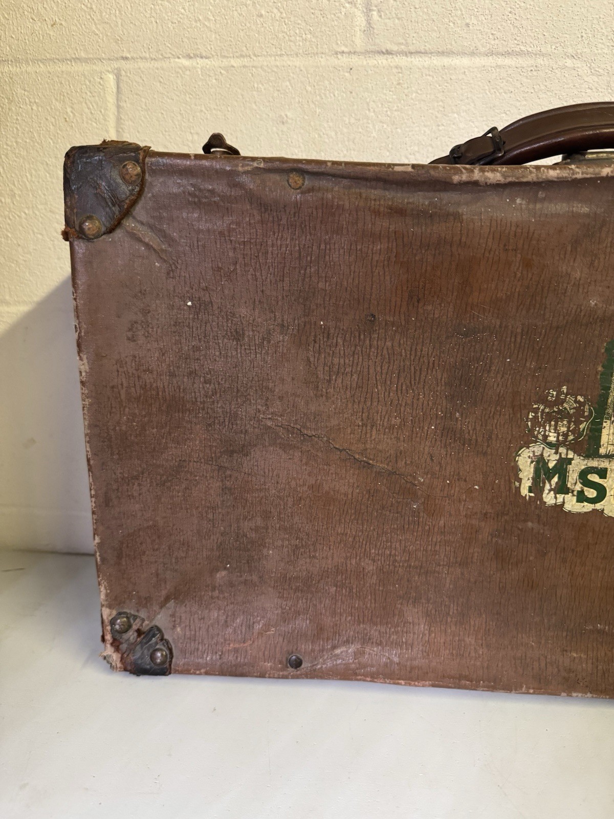 Michigan State Vintage Suitcase Luggage Travel Bag Brown Leather