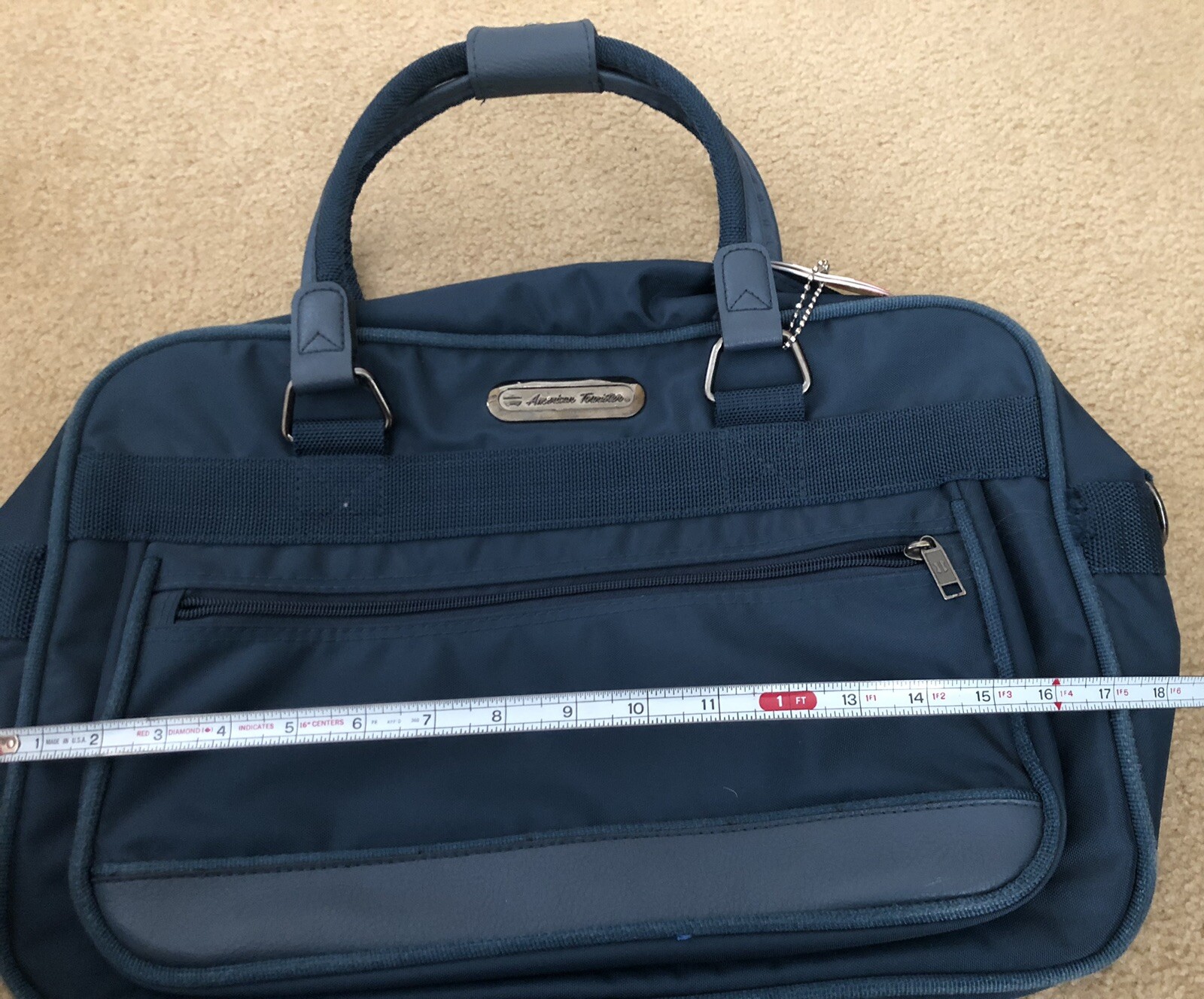 Vintage AMERICAN TOURISTER Blue Duffle Soft Canvas Carry On Suitcase Bag RARE
