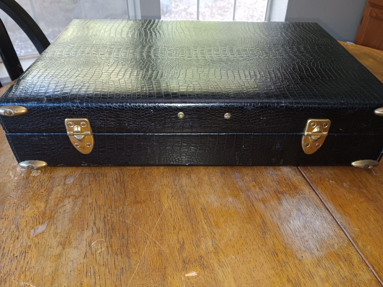 vintage custom black single alligator suitcase with folder and file compartment