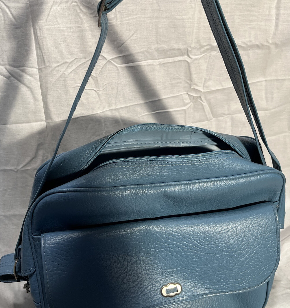 Vintage Sears Baby Blue Carry on luggage bag With Lock And Keys