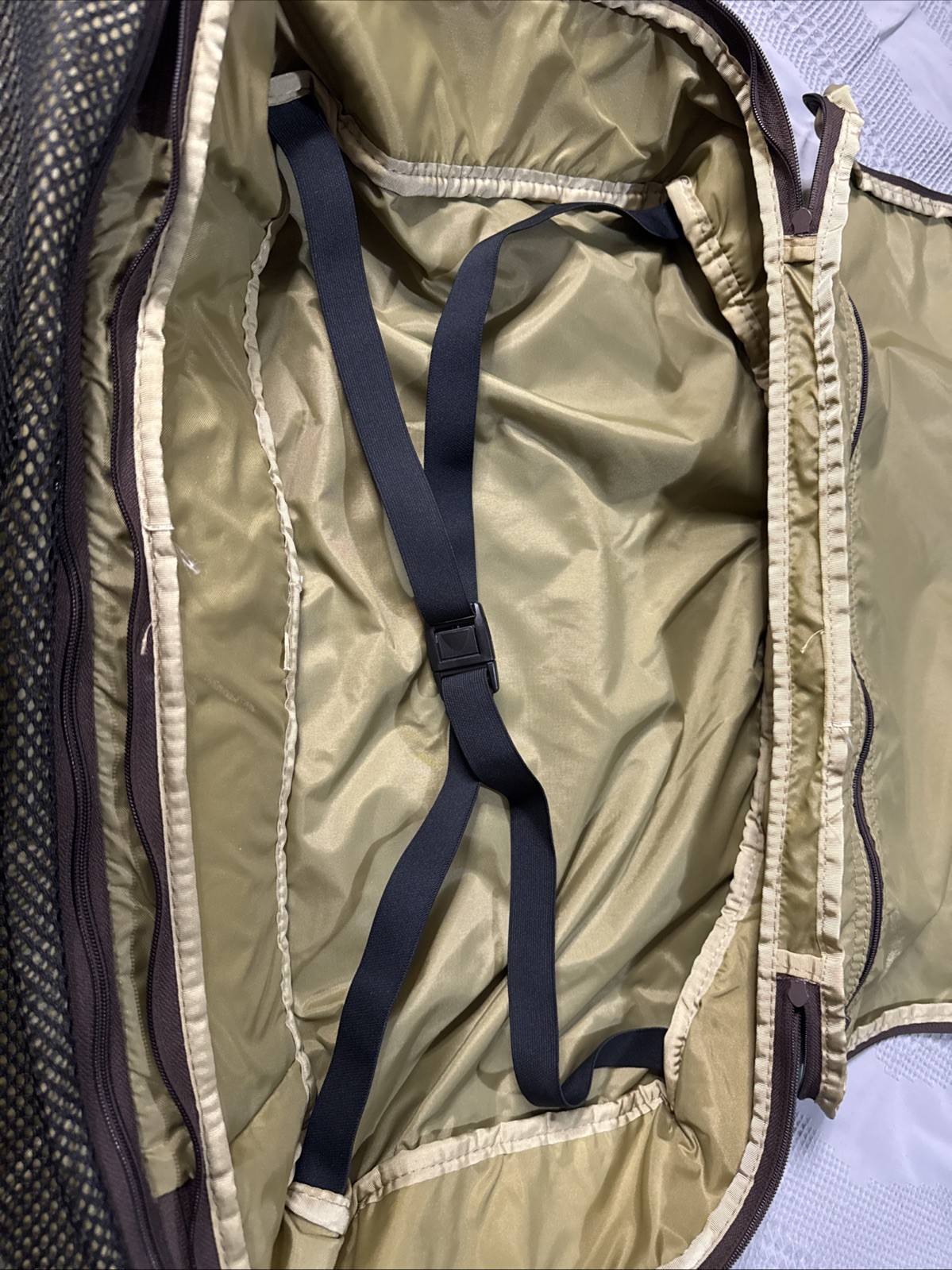 Vintage 80’s LL Bean Canvas Suitcase Luggage Green Leather Trim 26″W 16”H 4”D