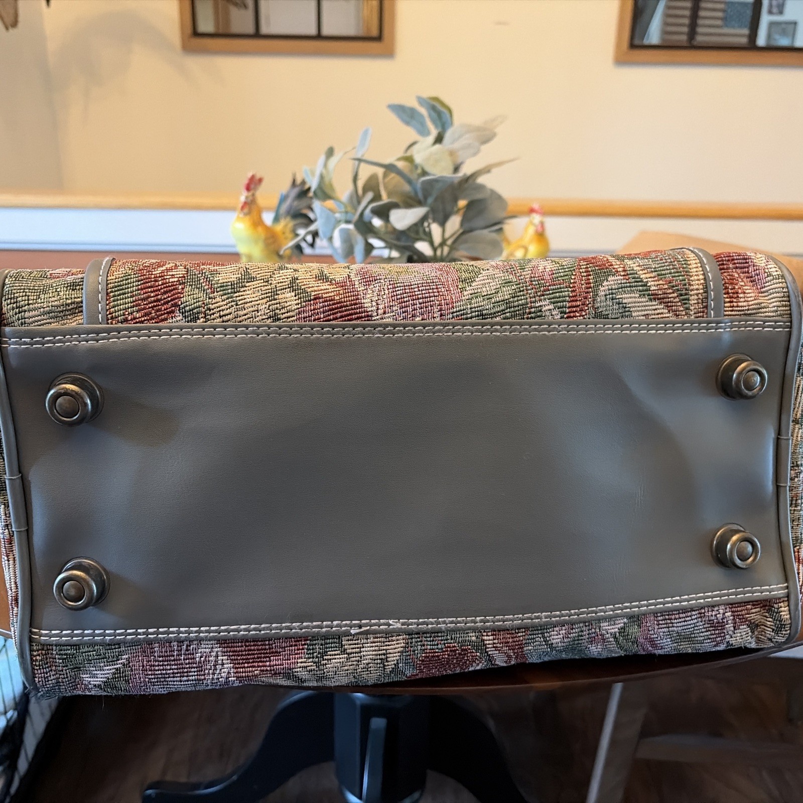 Vintage Leisure Luggage Floral With Gray Tapestry Travel Bag