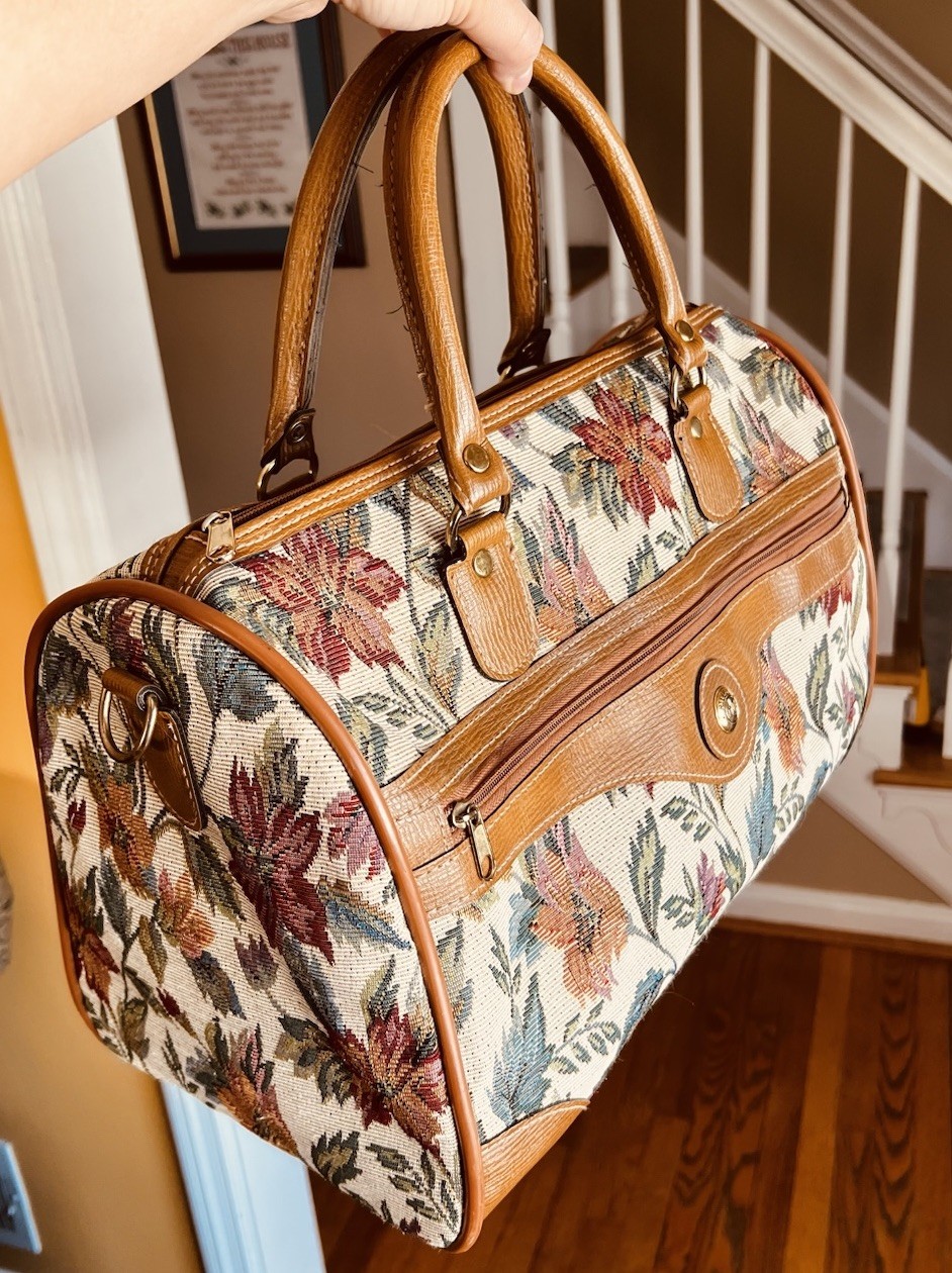Vintage 1970s Palladio Italian Tapestry Floral Travel Bad Hand Sewn