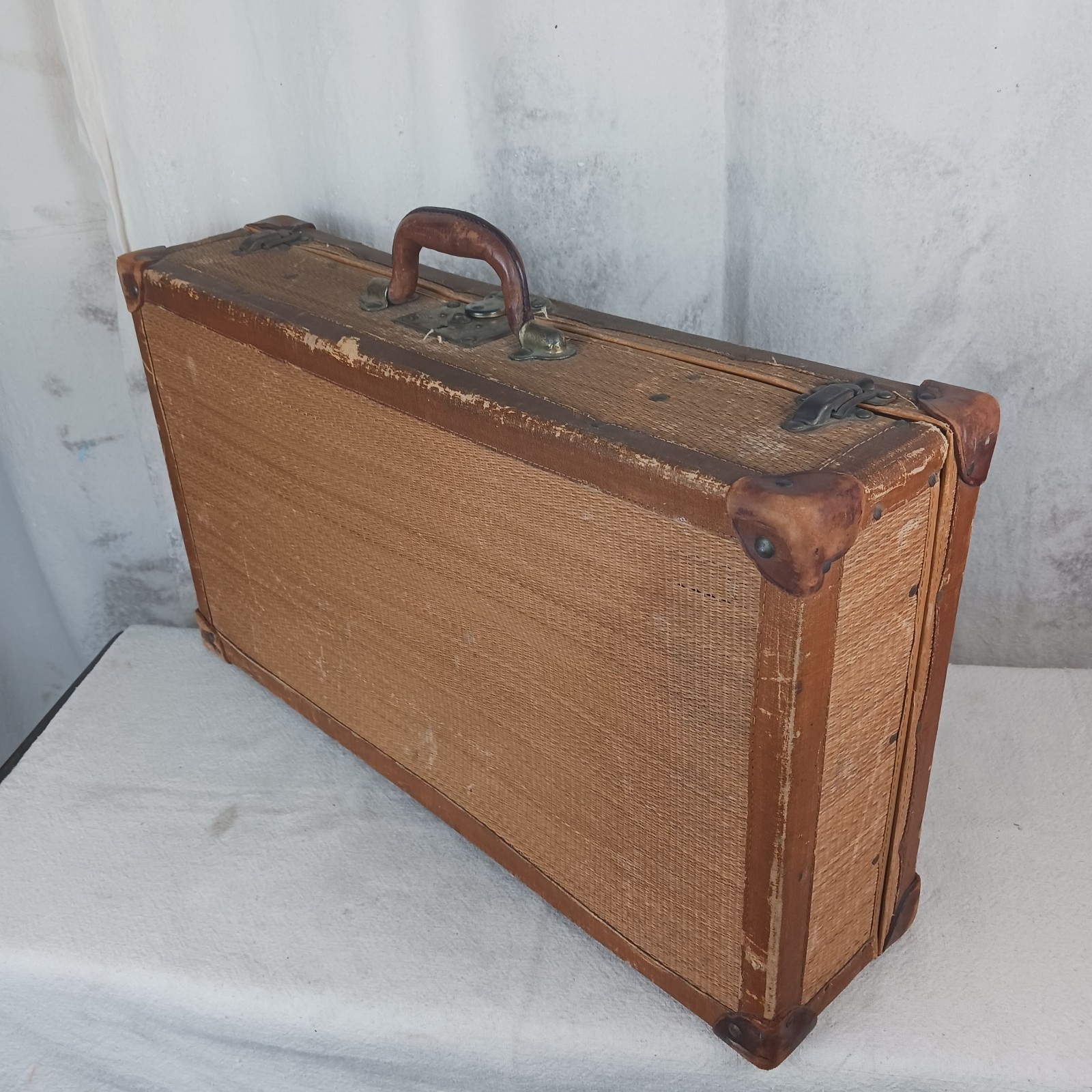Antique 1800’s Wicker And Leather Suitcase