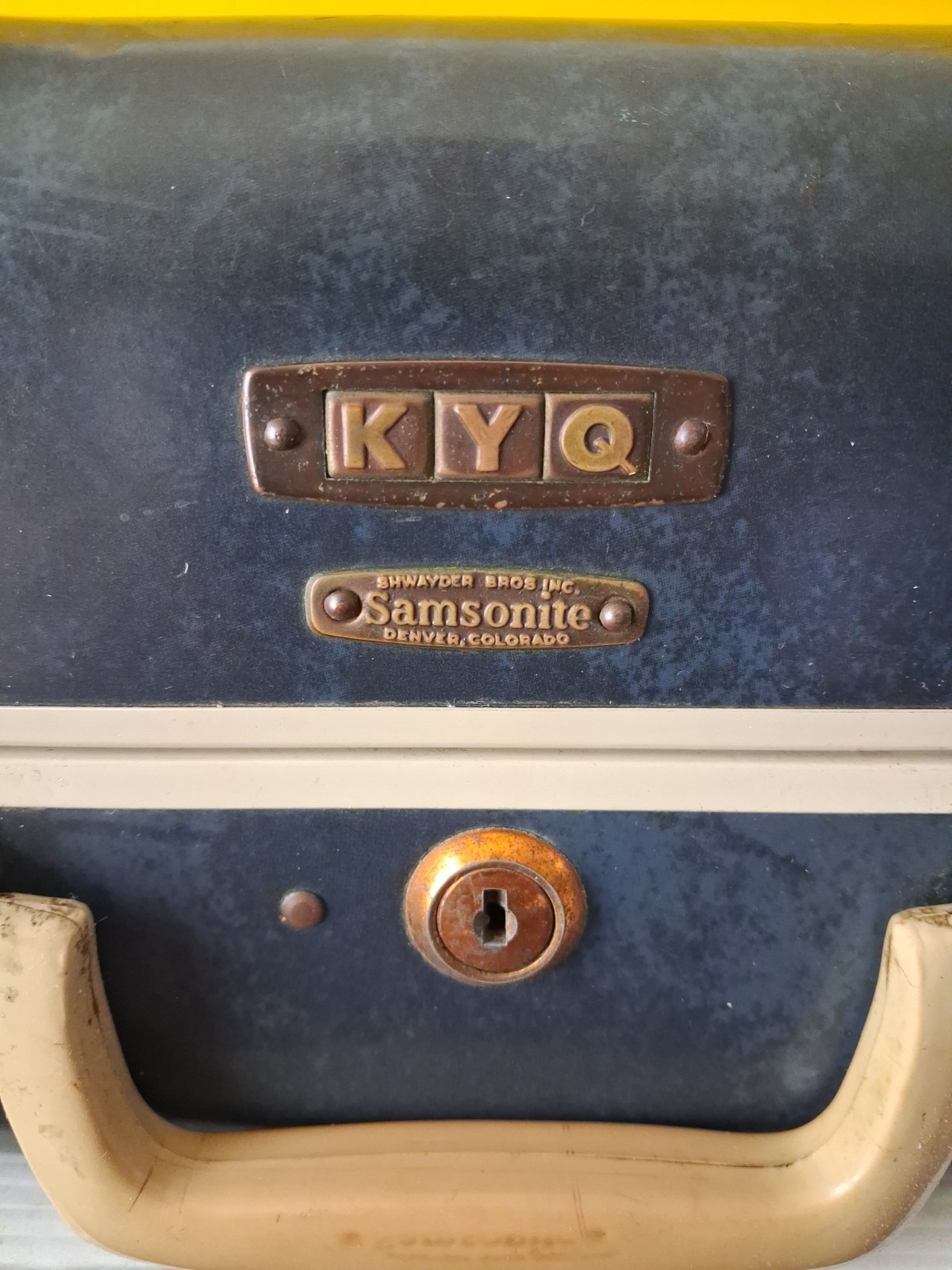 VTG 1950’s Samsonite Shwayder Bros Luggage Suitcase Marble Blue 20″ x 15″ no key