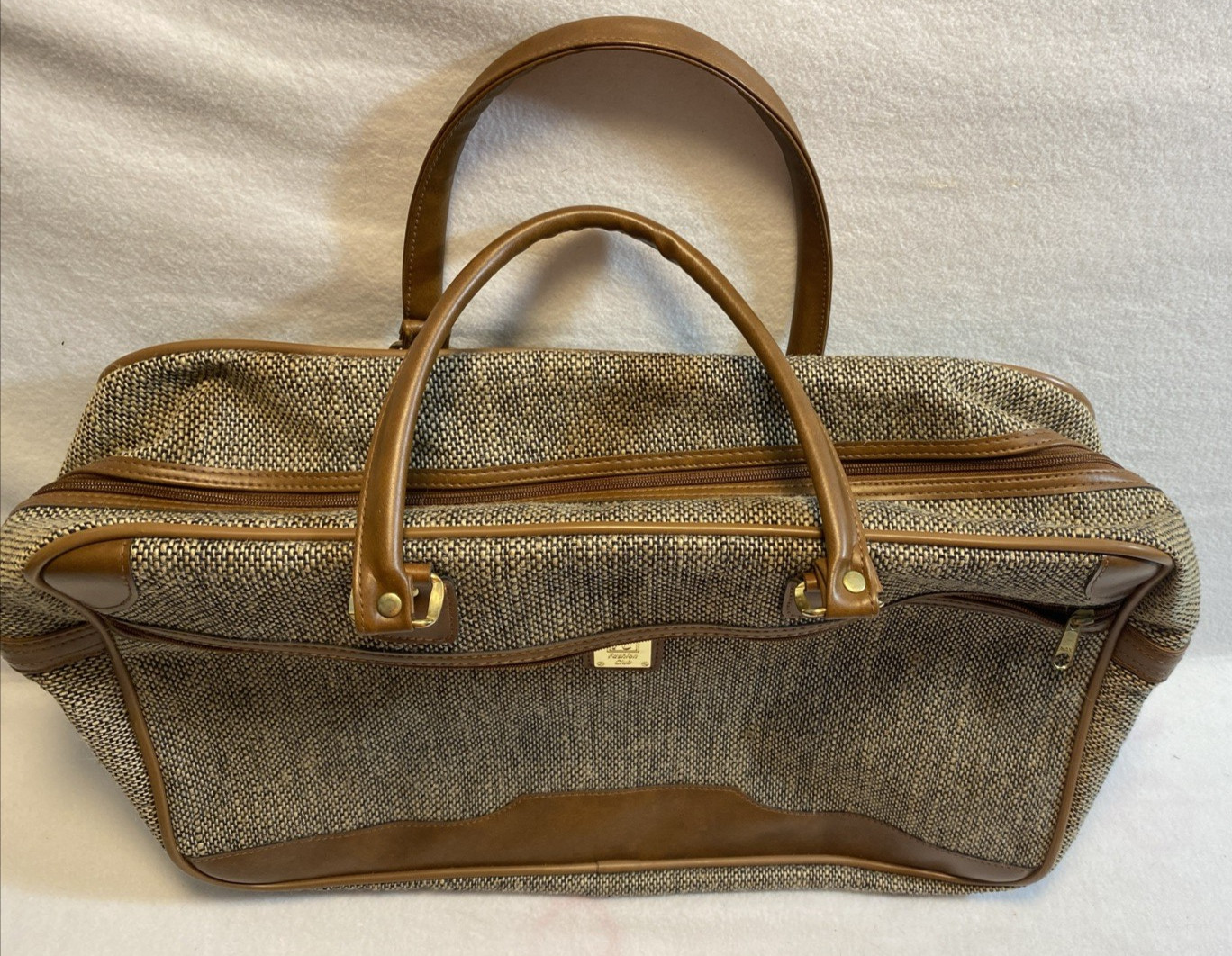 Tweed Suitcase, Briefcase, Travel Bag Vintage Fashion Club Bag Brown