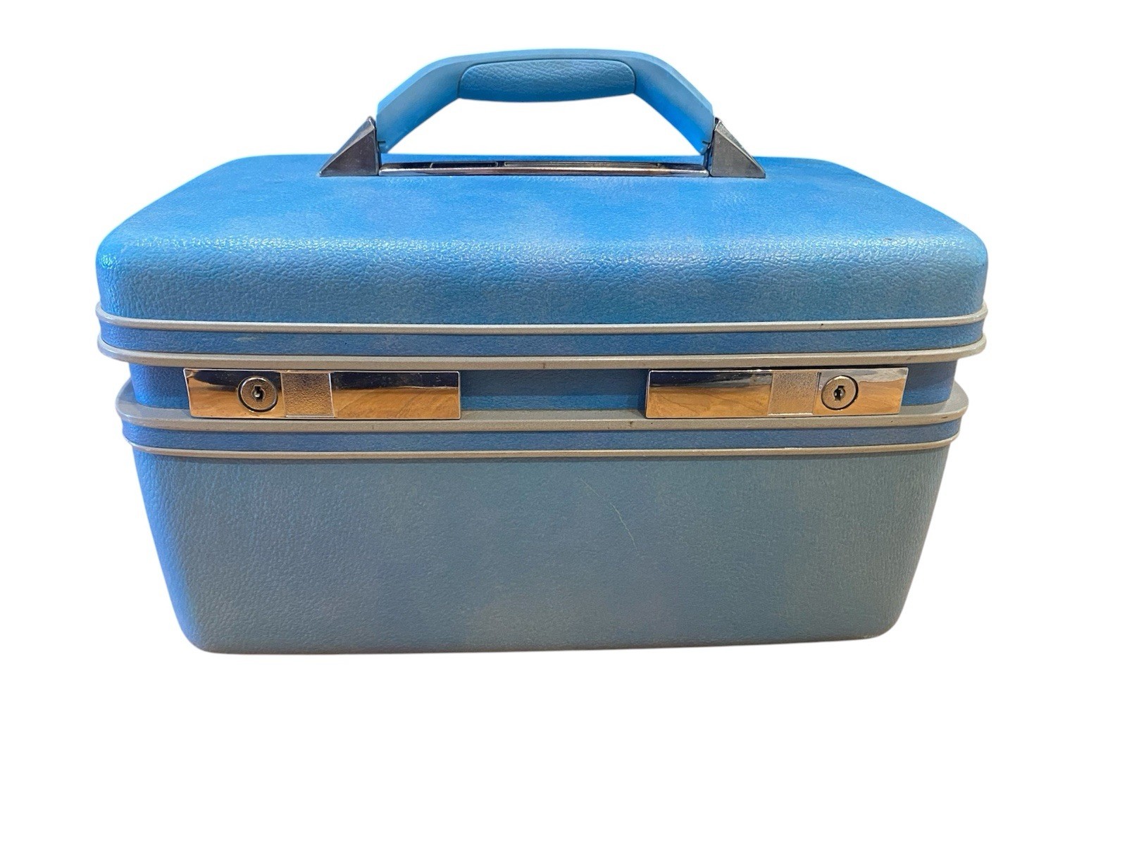 Vintage Blue Sears COURIER II by SAMSONITE Travel Makeup Hard Case No Keys