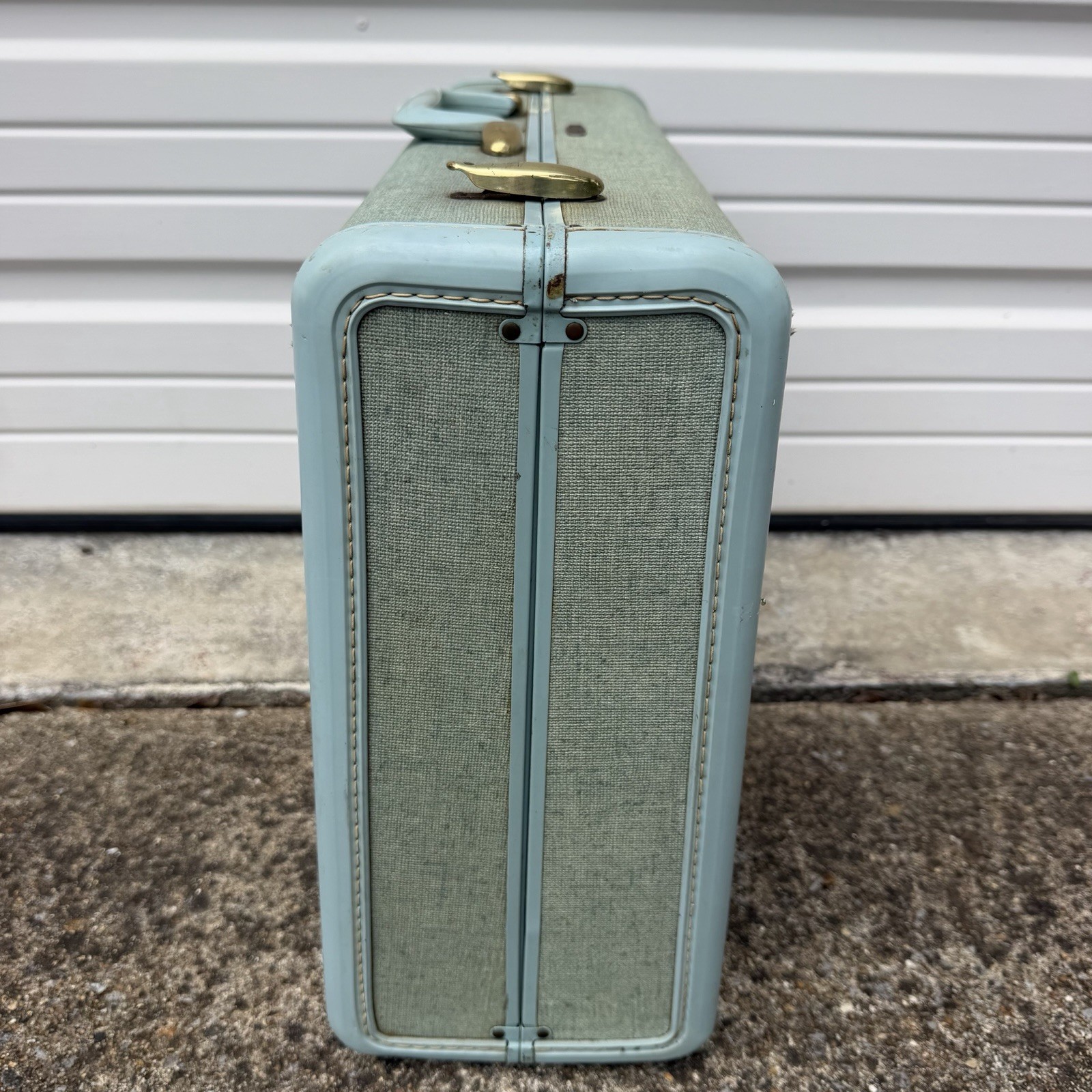Vintage Samsonite Hardcover Teal Blue Suitcase 4221 Prop No Key NEEDS TLC