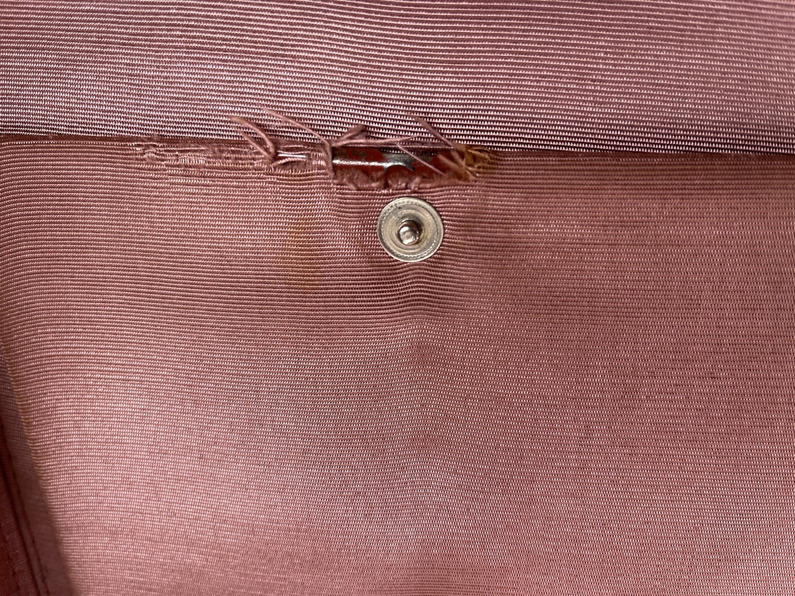 Vintage Brown Hard Shell Samsonite Suitcase Metal Locks Violet Fabric Interior