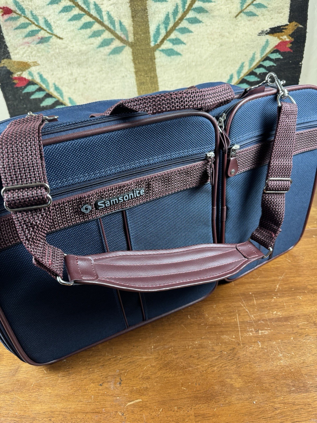 Vintage Samsonite Silhouette 4 Blue Burgundy Briefcase Travel Bag 1987 w/ Lock