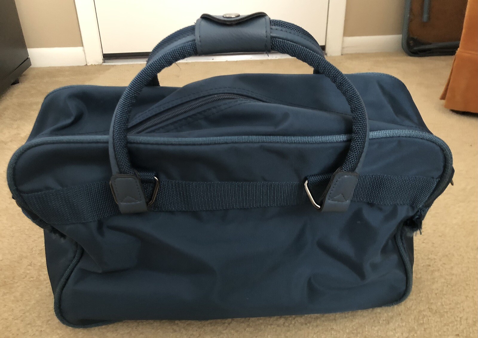 Vintage AMERICAN TOURISTER Blue Duffle Soft Canvas Carry On Suitcase Bag RARE