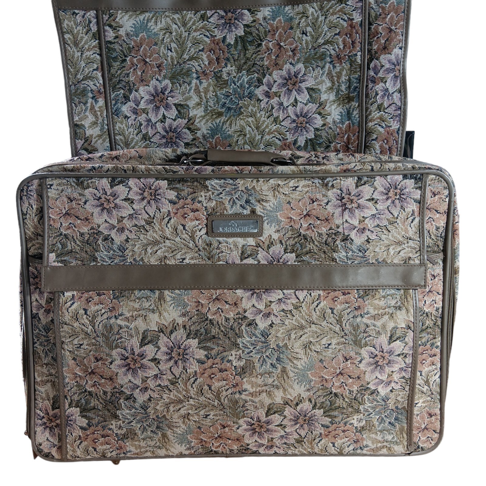 Vintage Jordache Tapestry Travel Set Floral Print Weekender Suitcase Garmet Bag