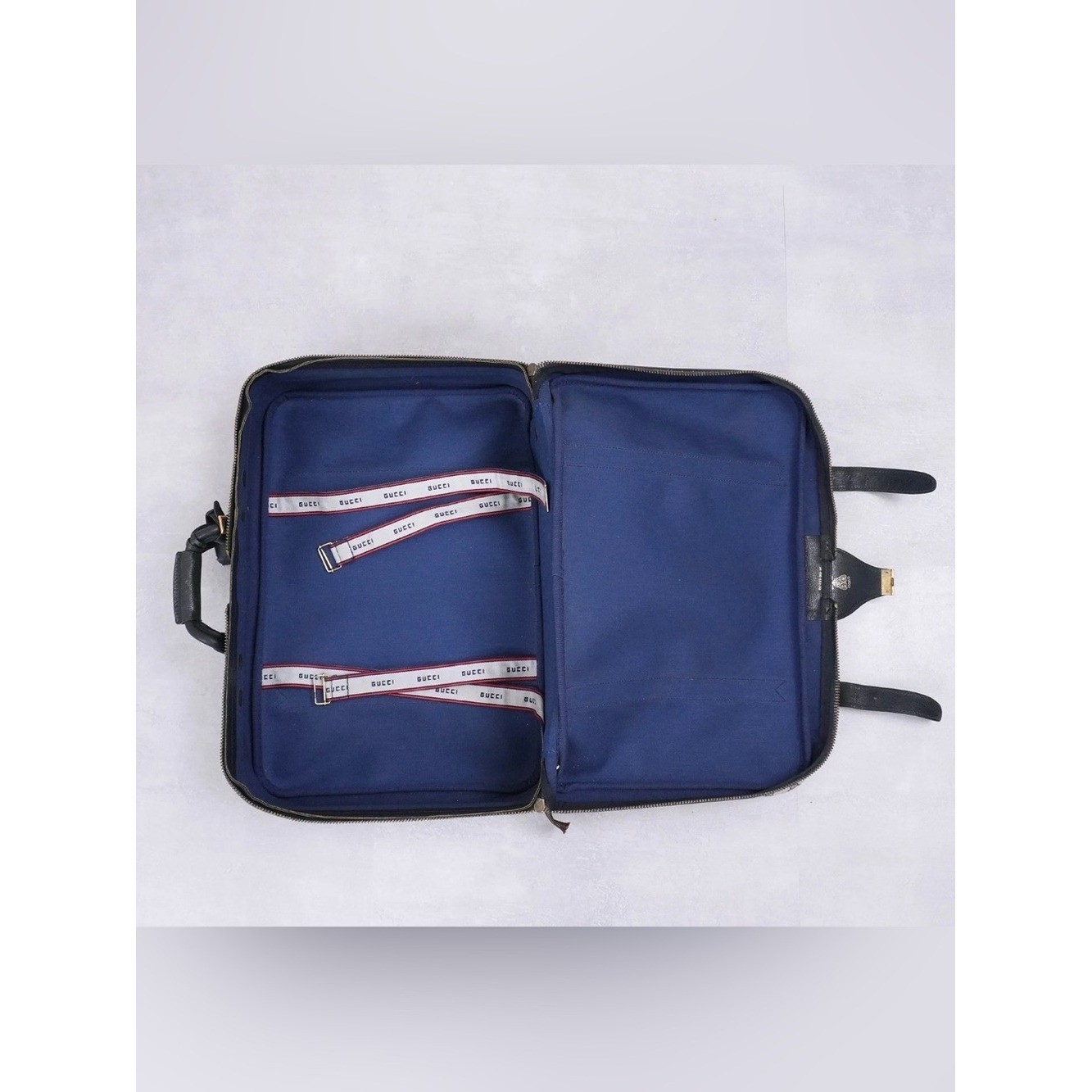 Gucci Vintage GG Supreme Monogram Suitcase Travel Bag Navy