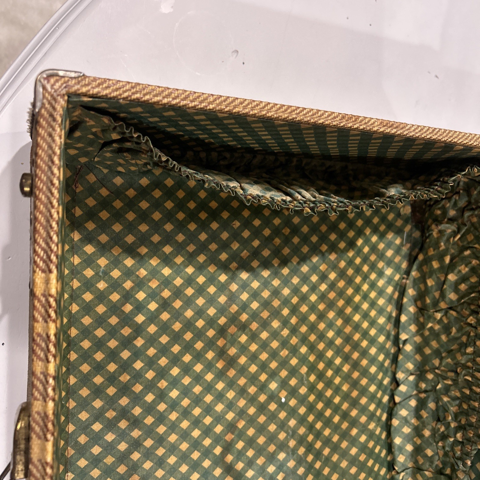 Vintage 1940’s Tweed Case Travel Trunk Suitcase Luggage Train Case Décor Striped