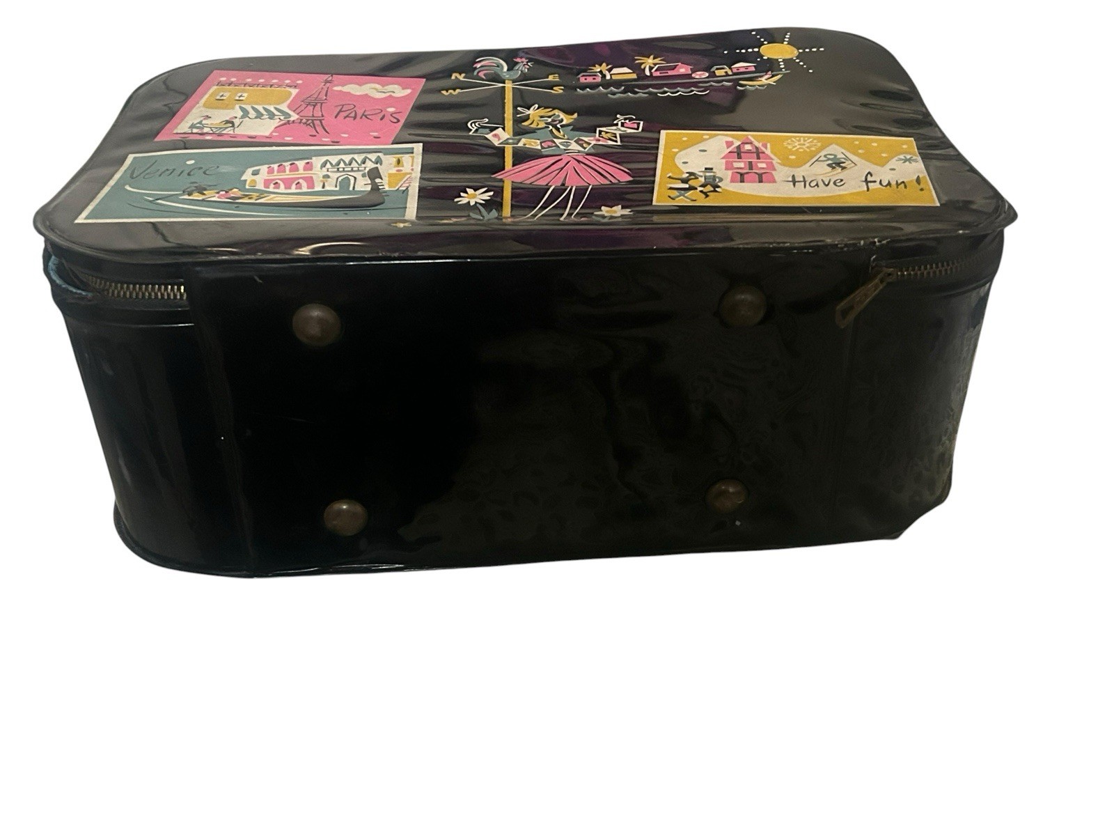 Vintage RARE Vinyl Travel Suitcase Child or Doll Similar ’64 NY World’s Fair Set