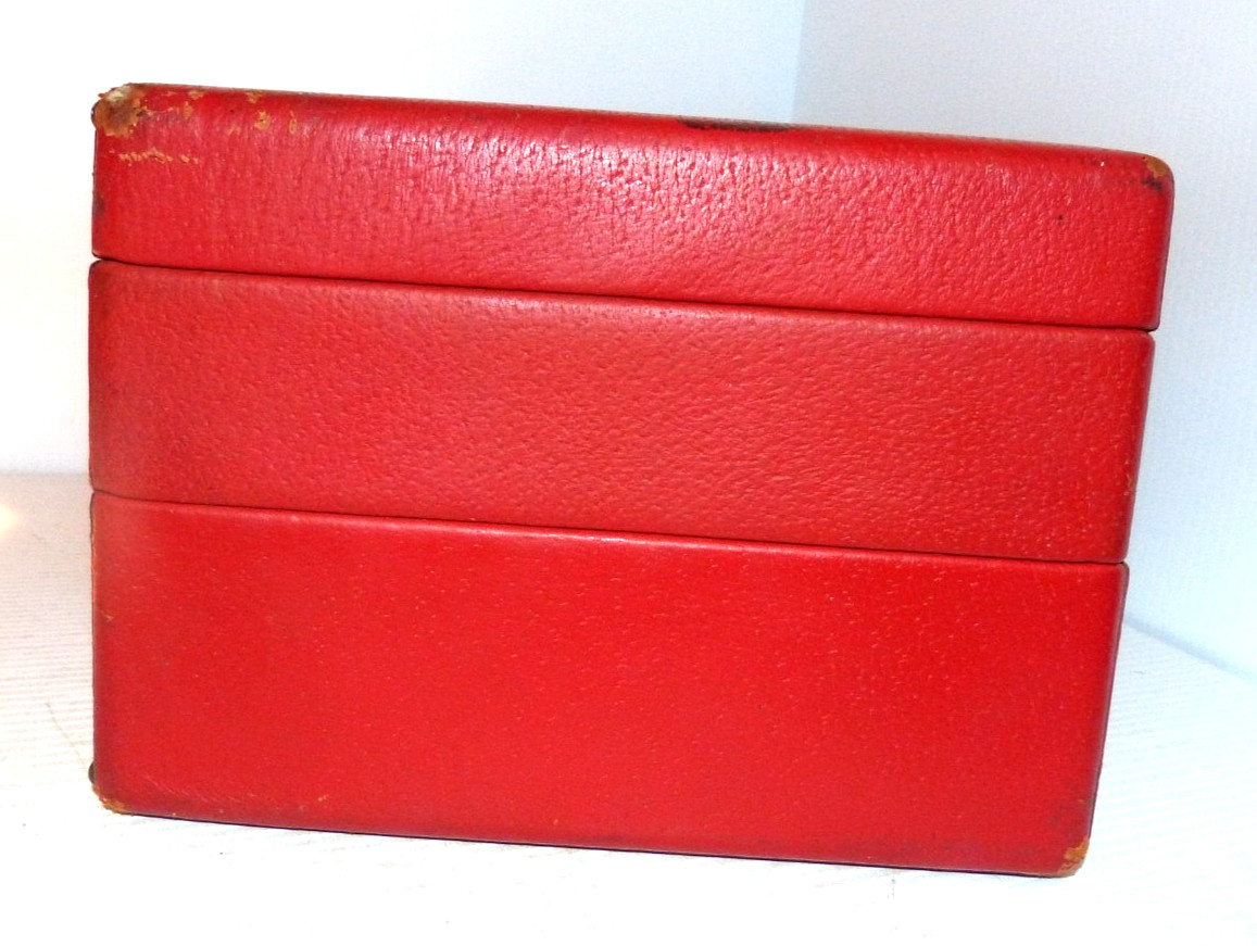 Vintage Red Leather Travel Overnight Vanity Train Case – 2 Section – Estate Find