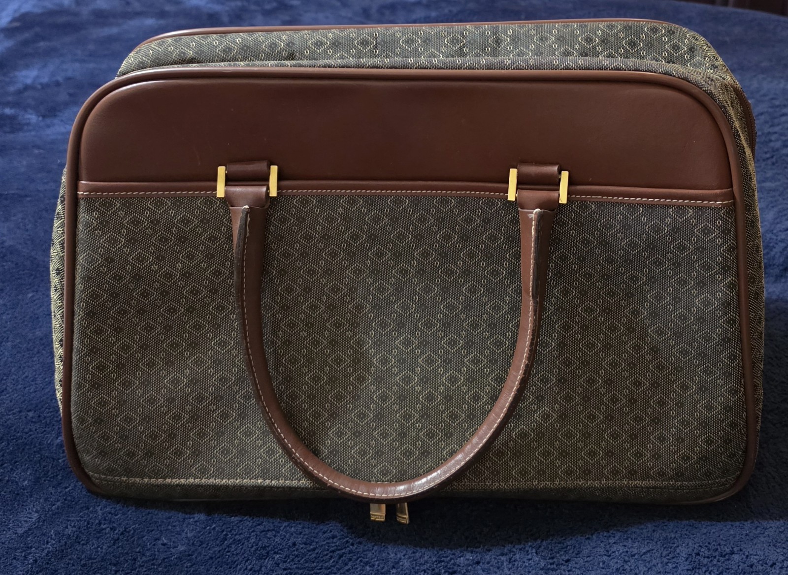 Vintage 80s/90s Hartmann Wings Diamond Jacquard & Leather Top Satchel Weekender