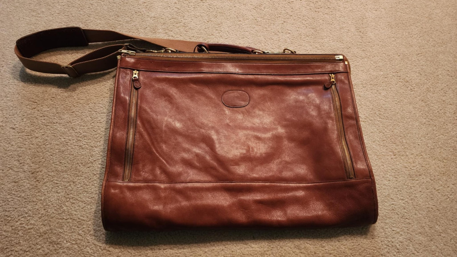 Ghurka Garment Bag No. 83 Vintage Travel Luggage Trifold Chestnut Brown Leather