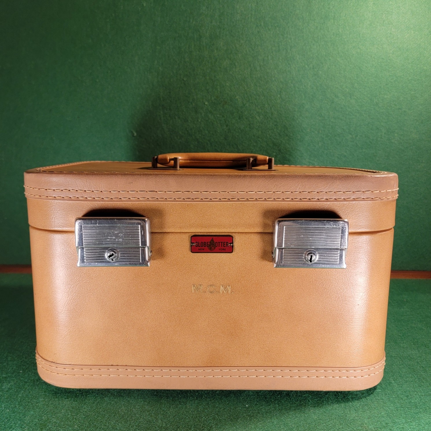 GLOBETROTTER 50’s VINTAGE LEATHER TRAIN BAG COSMETIC MONOGRAM LUGGAGE SUITCASE
