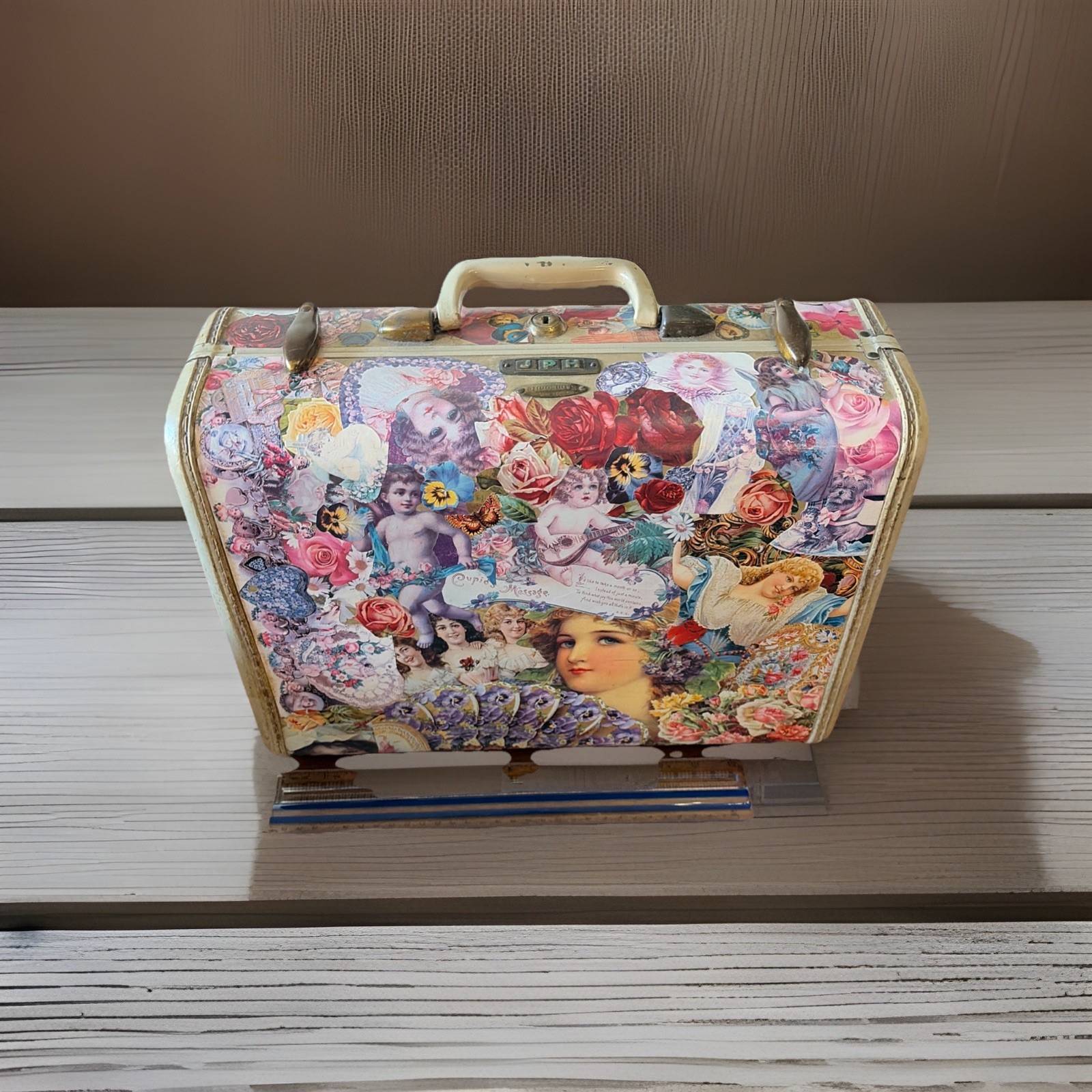 Vintage Samsonite Suitcase | Victorian Cherub Decoupage | Altered Art Hard Case