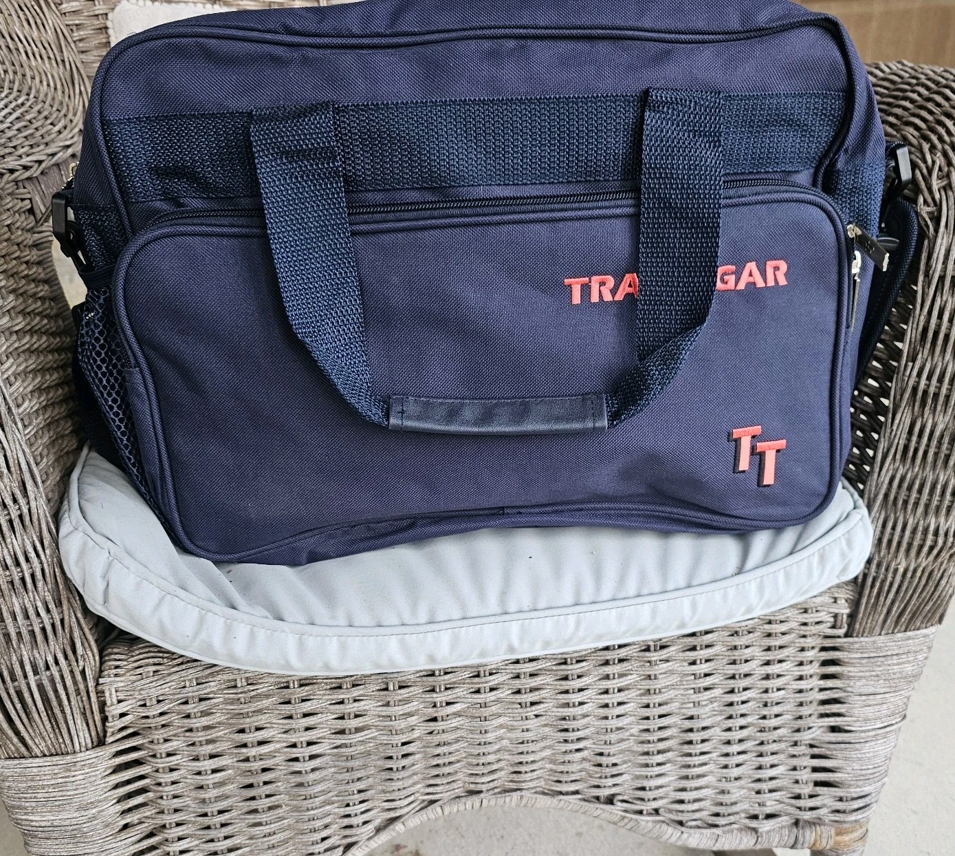 Trafalgar TT Vintage Blue Messenger Travel Carry On Bag Embroidered Soft Side