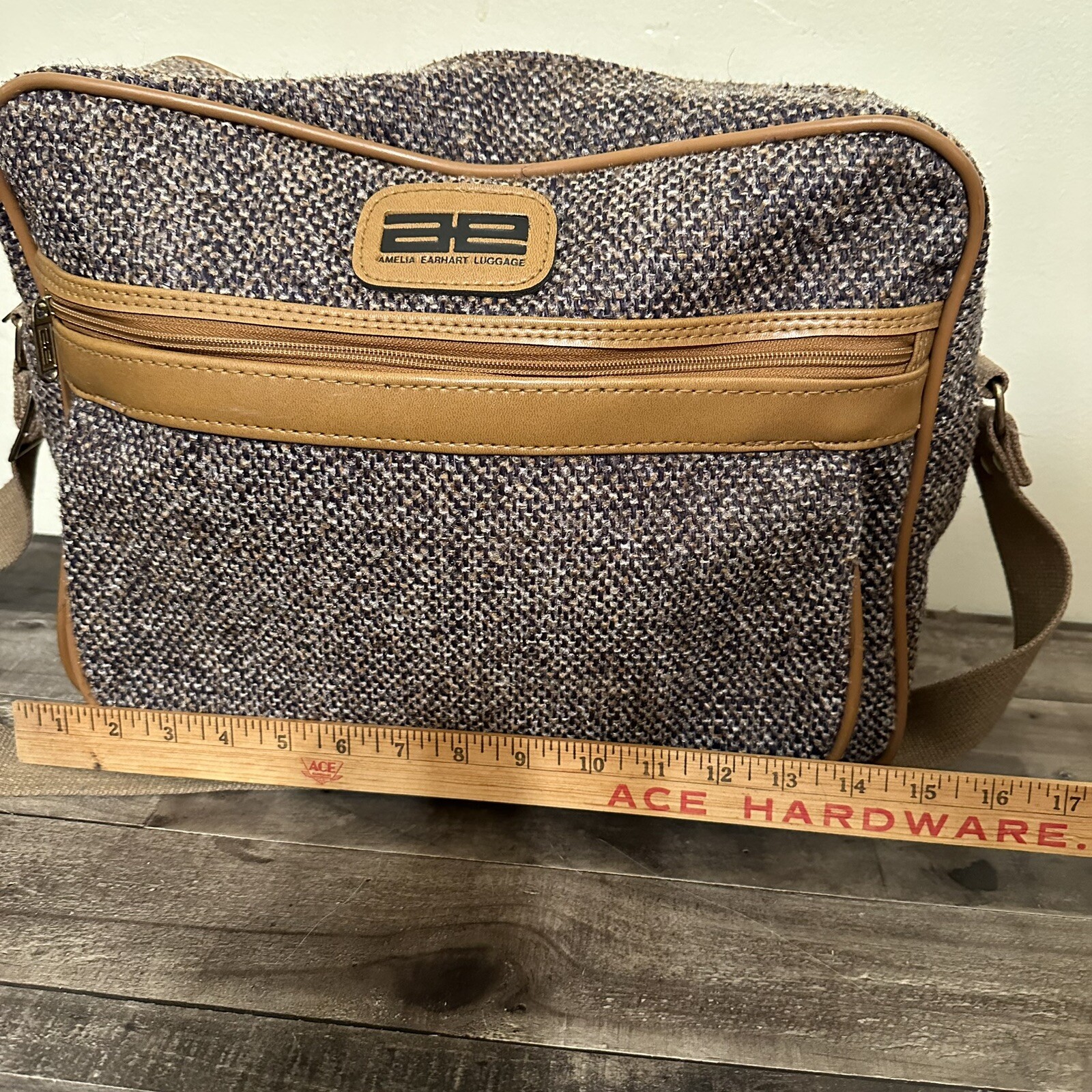 Set Of Two Vintage Amelia Earhart Tweed Travel Luggage Full Zip Shoulder Bag 60s