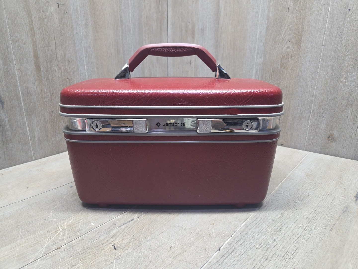 Samsonite Profile II Vintage Train Case No Key Maroon Burgandy W/mirror