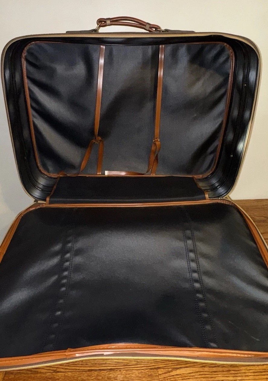 Vtg 70s Brown Suitcase Luggage 2-Pc Set Leather Handle Scovil Zipper