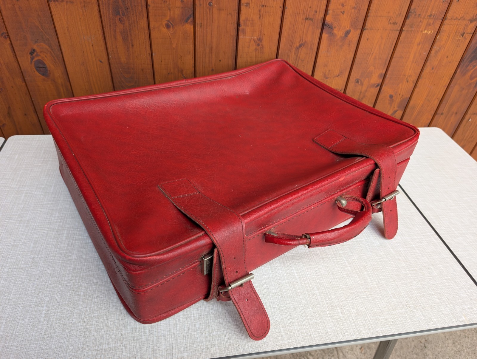 Space Age Designer Vintage Retro Travel Suitcase 70s Faux Leather Red