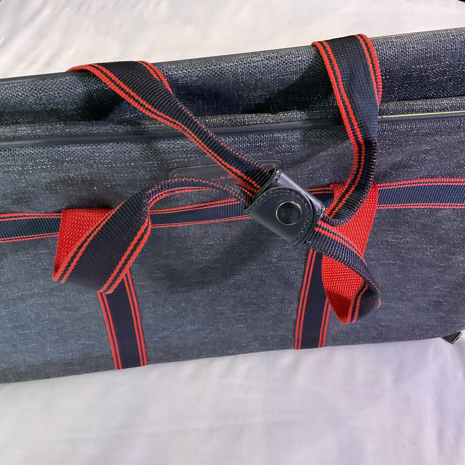 Vintage Oscar De La Renta Blue Red Tweed Travel Bag Luggage 14″ X 24″
