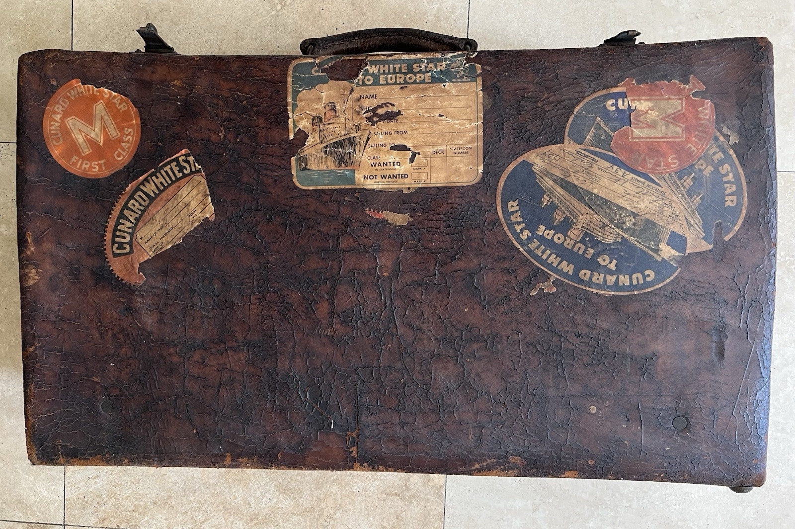 Moritz Madler Leather Travel Case, Germany 1930’s White Star Cunard Tags