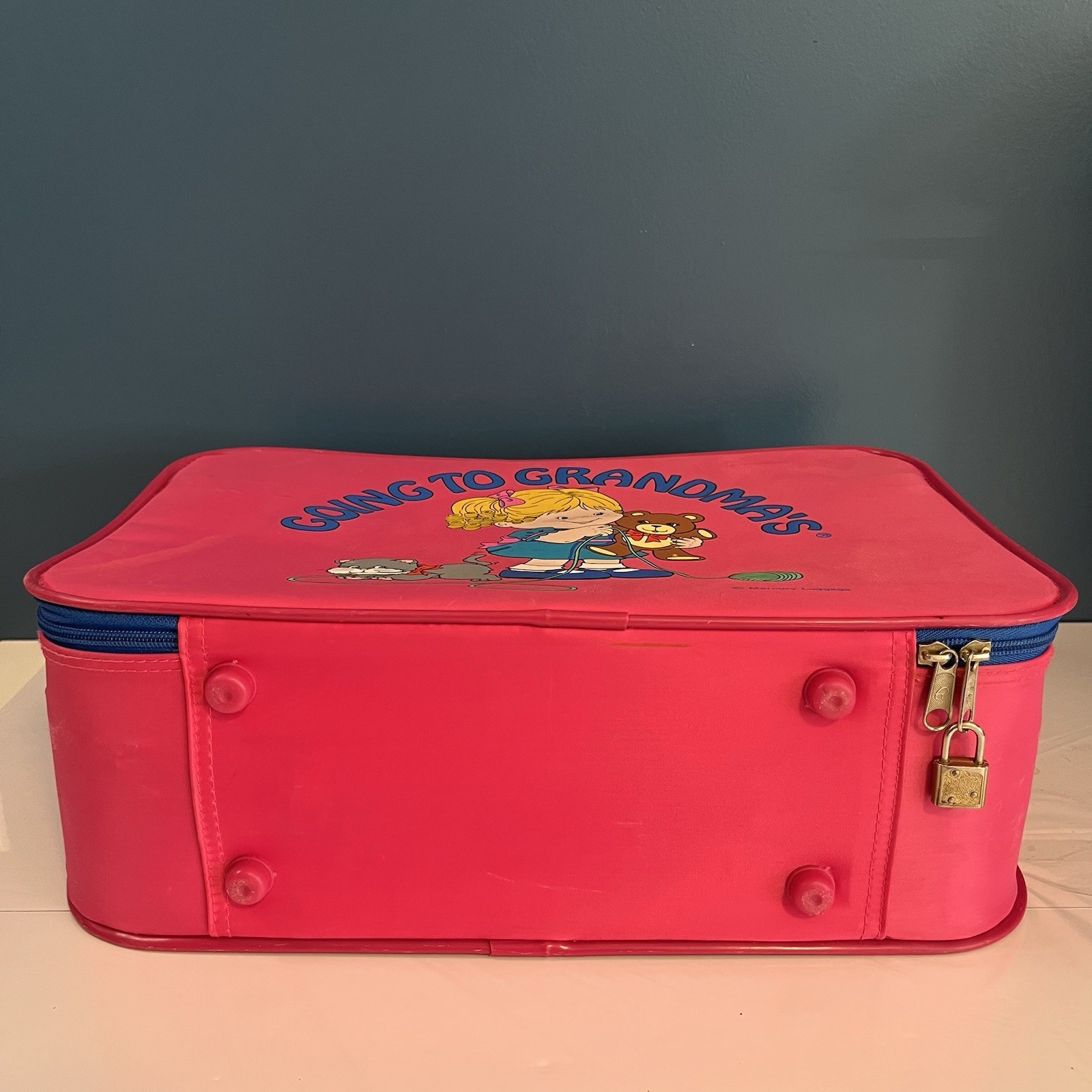 Vintage Pink “Going to Grandmas” Kids Suitcase Mercury Luggage 16″x11″x5″