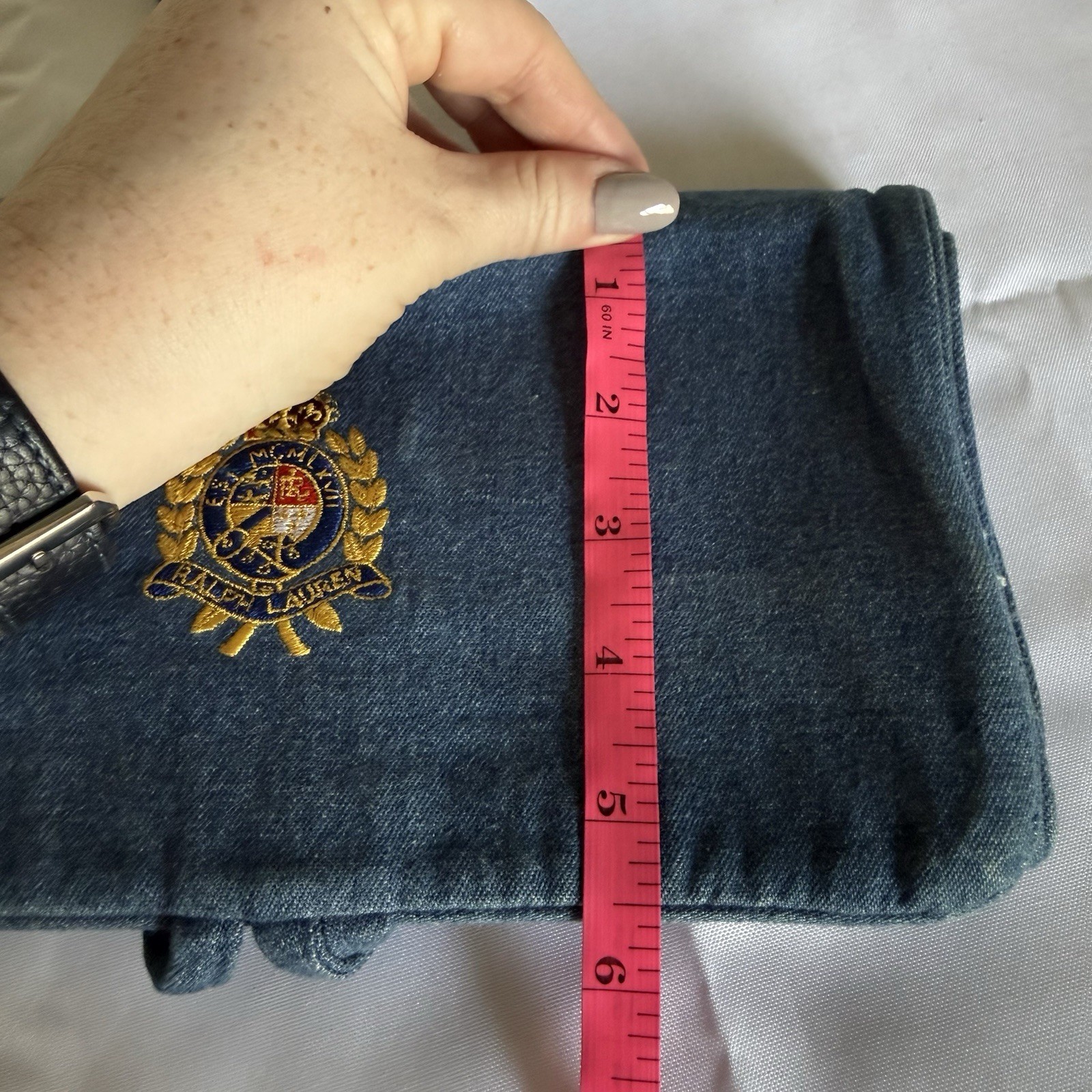 Ralph Lauren Denim Blue Folding Roll Travel Organizer Jewelry Storage Bag Crest