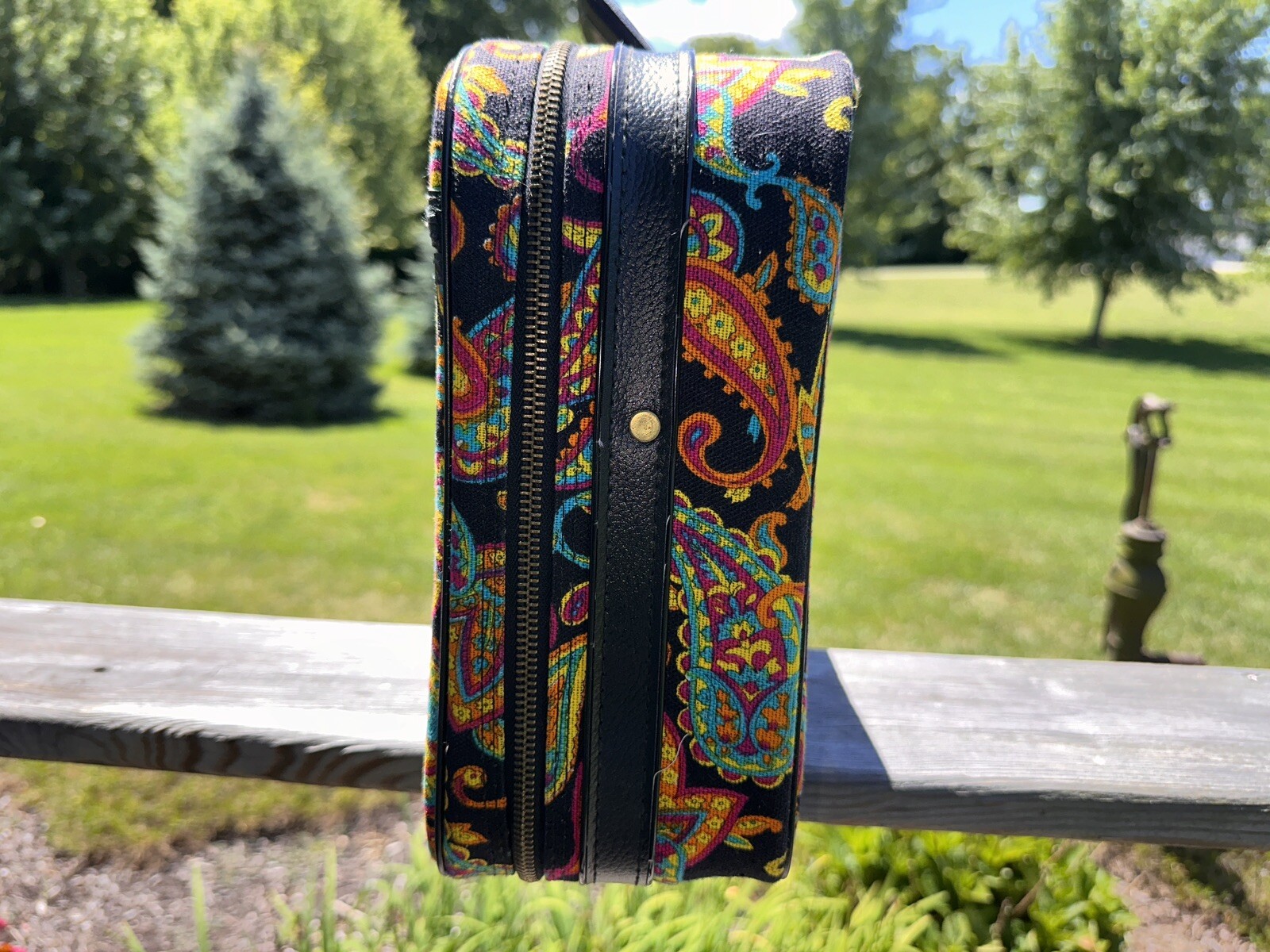Vtg 60s Bantam Travelware Suitcase Luggage Paisley Mod Black Neon Canvas KEY