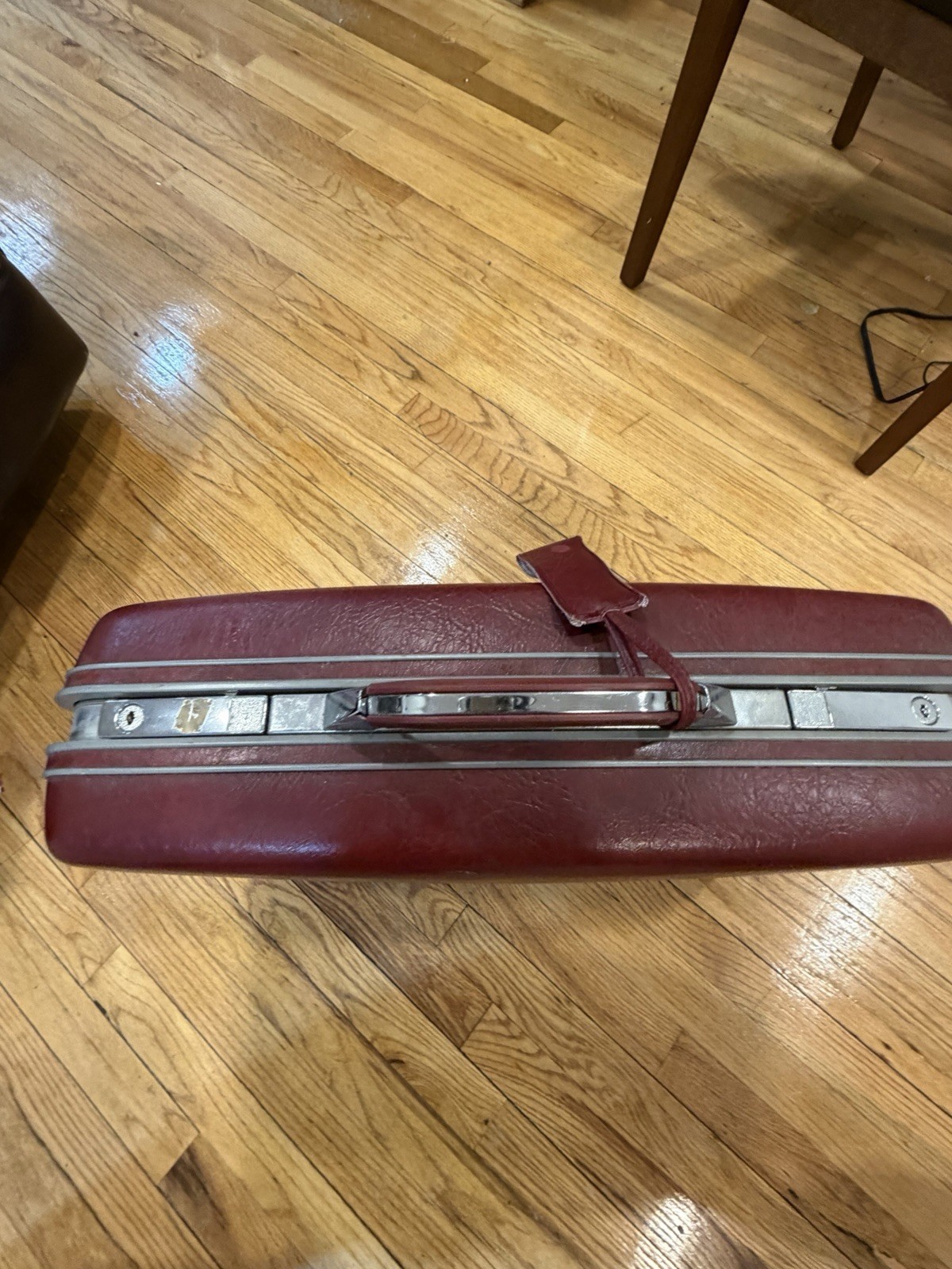 Vintage 1960s Hard Shell Red Vinyl Suitcase with Locking Feature Up to 40L