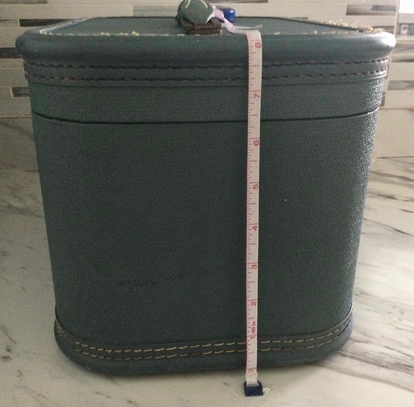 Vintage Blue Travel Joy Train Case with Brass Hardware, No Key, Some Damage
