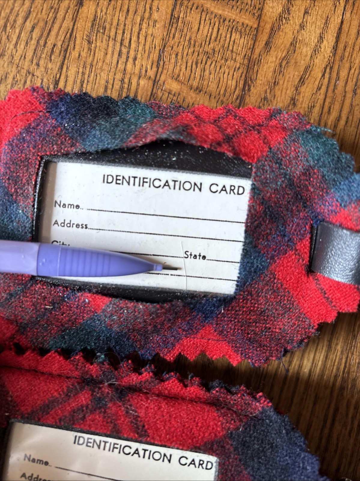 VTG Pendleton ID Tags Tartan Wool Red Plaid Luggage Pair Leather Buckle Handmade