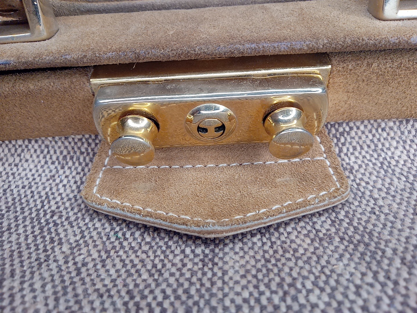 “French” America’s Finest Train Case Luggage Tweed Suede Brass Closure Made USA