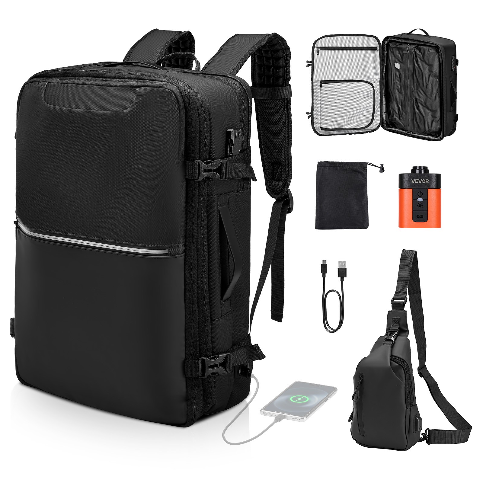 VEVOR Vacuum Travel Backpack 80L Vacuum Seal Compression Airback with Pump Black