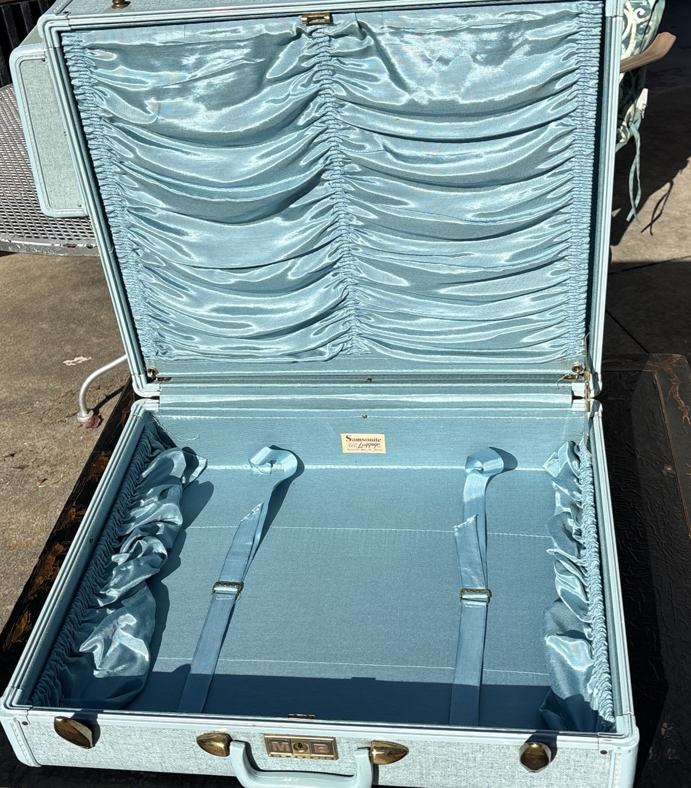 1950s Samsonite Luggage Suitcases Marbled Blue 4 piece wOriginal Bakelite
