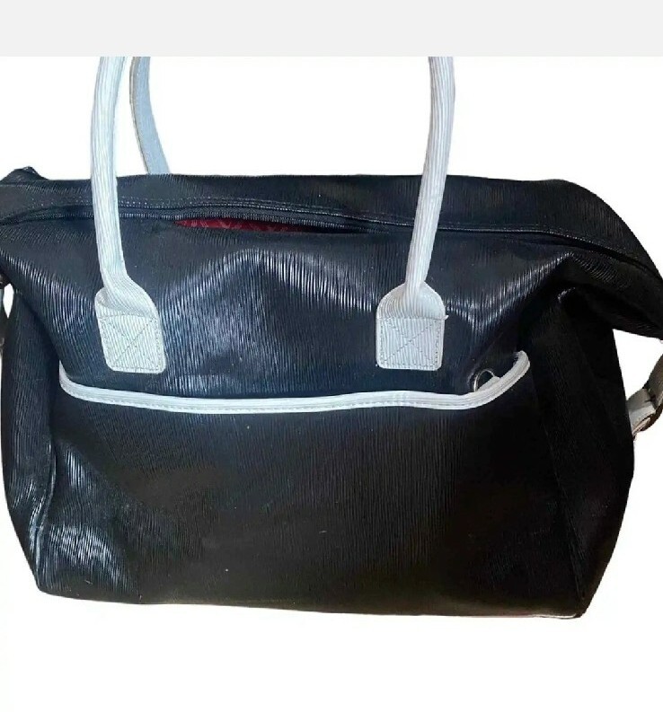 Adrienne Vittadini Black & White Crocodile Textured Embossed Carry Duffle
