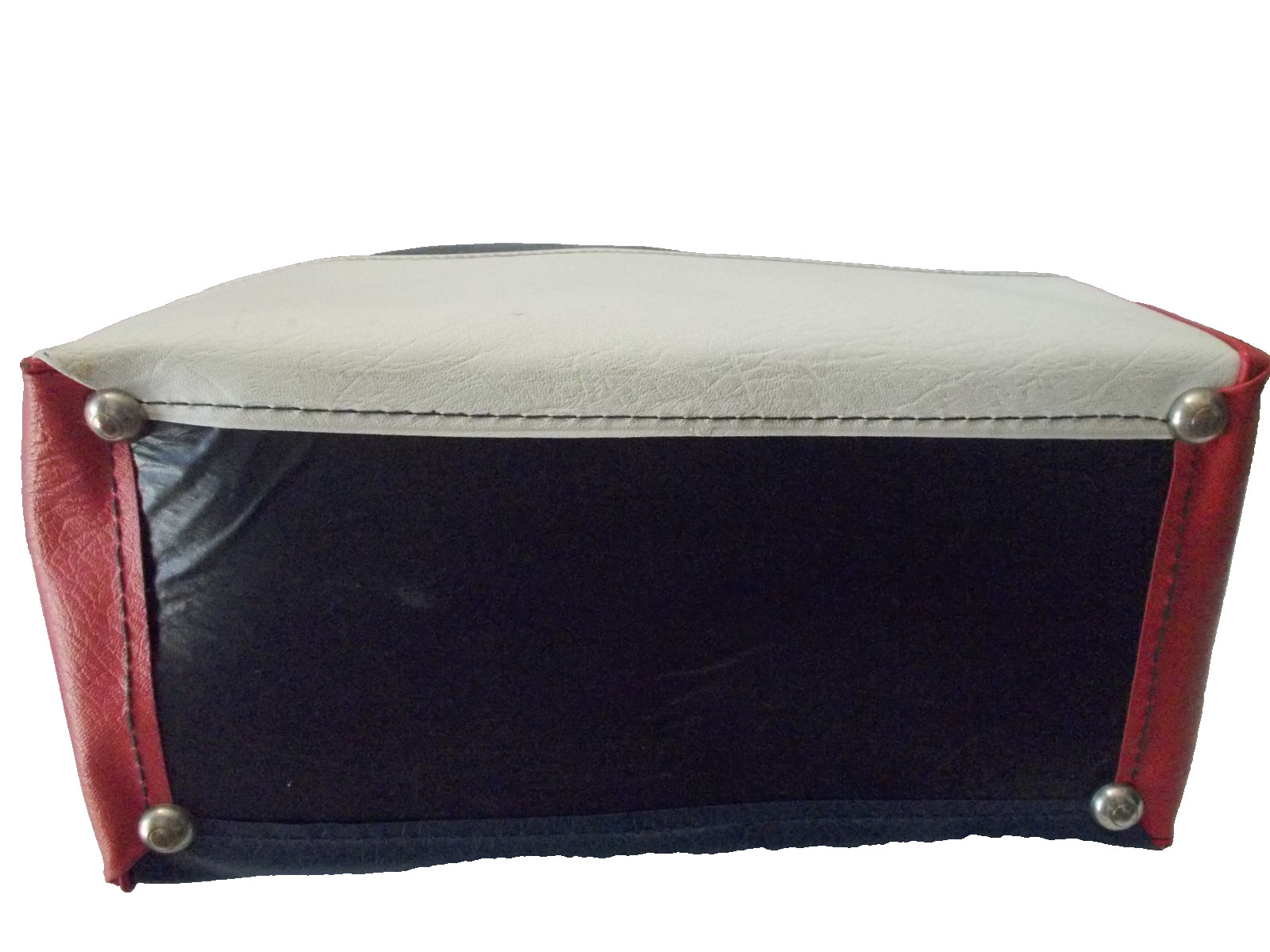 VTG 1960’s Red White Blue LARGE Faux Leather Zip Top Handle Travel Bag Luggage