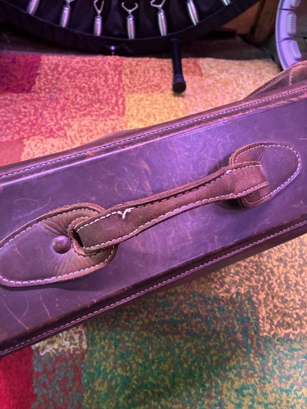 Vintage Brown Leather And Suede Soft Sided Suitcase Brass Hardware