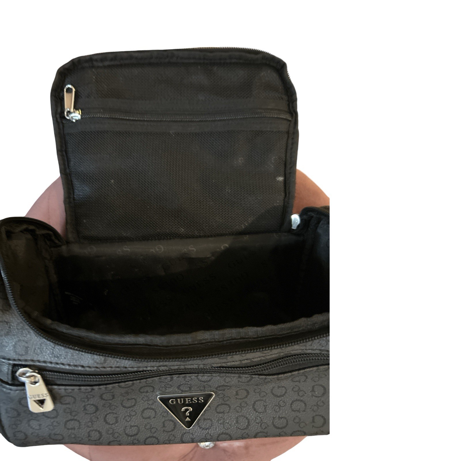 VINTAGE GUESS Monogram Travel Bag Dopp Kit Toiletries Case Black Logo Print Y2K