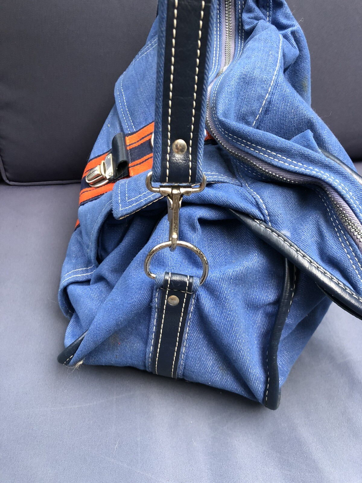 Vintage Royal Traveller Luggage Bag Travel Suitcase Carryon 70’s Blue Denim