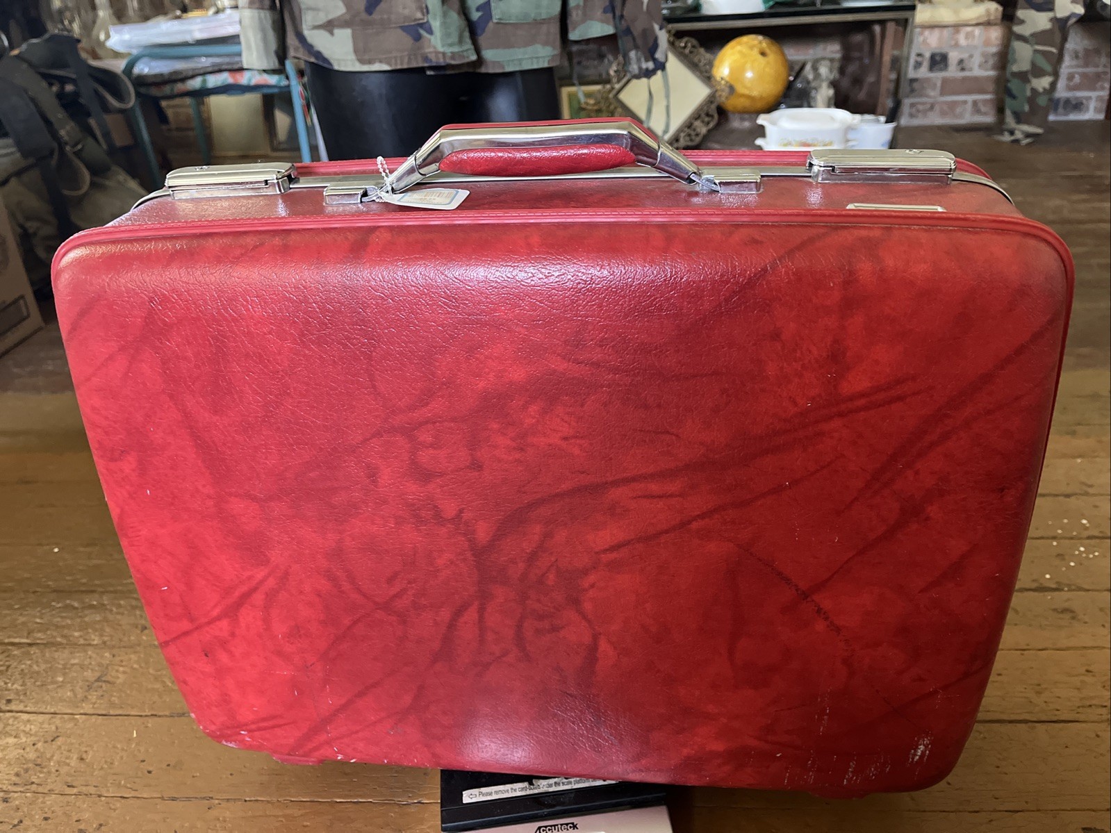 Vintage Red Suitcase American Tourister Hard Shell Luggage 21″ , 50s, 60s NIce