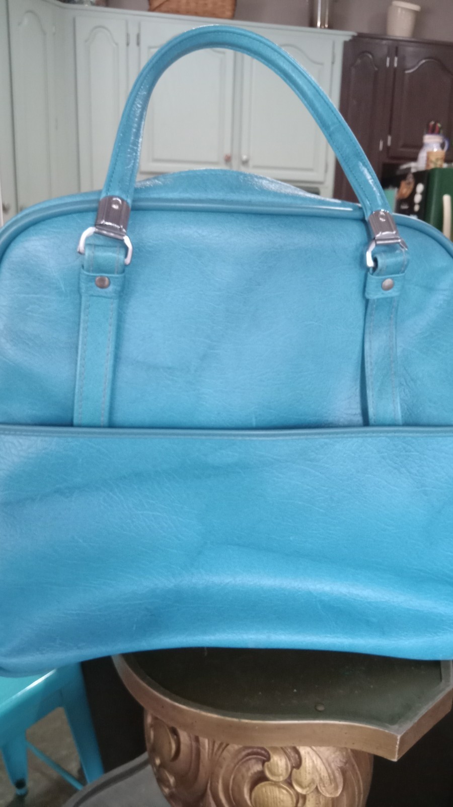 Vintage 60s American Tourister Escort Carry On Bag Lock Key Blue Mid Century