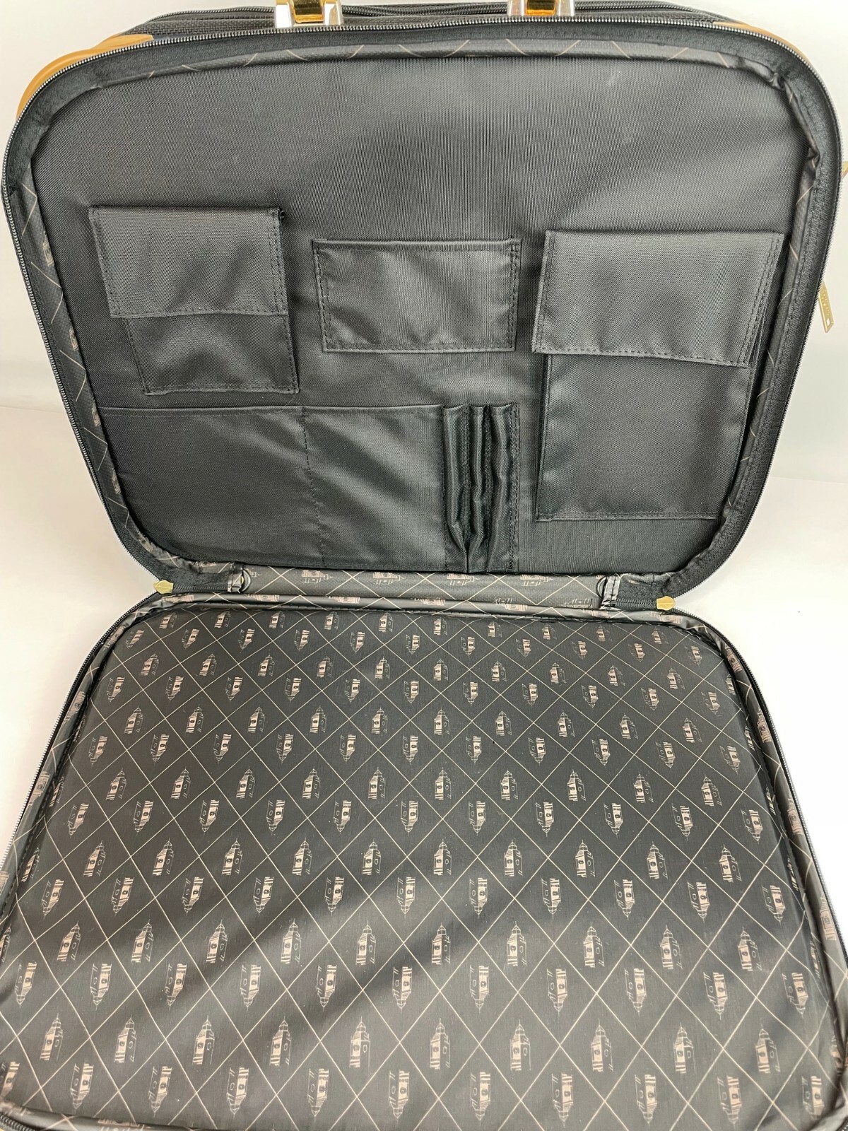 Vtg London Fog Carry On Overnight Suitcase Briefcase Shoulder Strap Black Tan