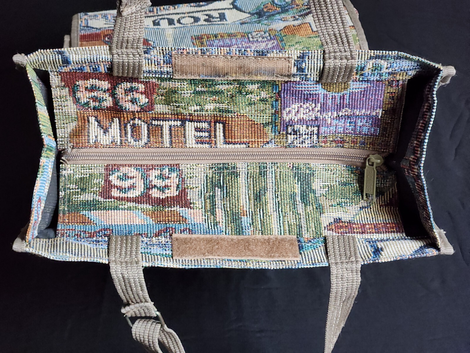 Vintage Pioneer Express Route 66 Motel Hot Rod Wheeled Tapestry Travel Bag