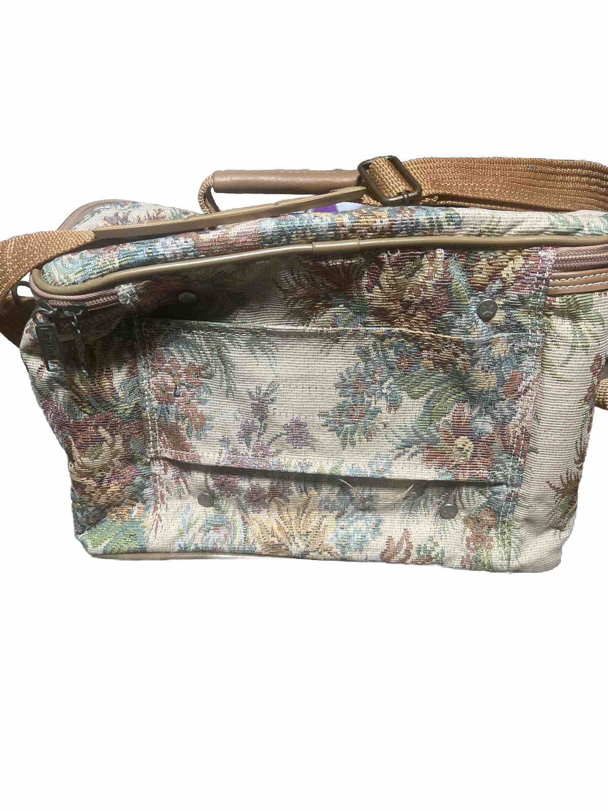 LEISURE Vintage Tapestry Floral Makeup Travel Bag Large w/ Long Strap & Mirror